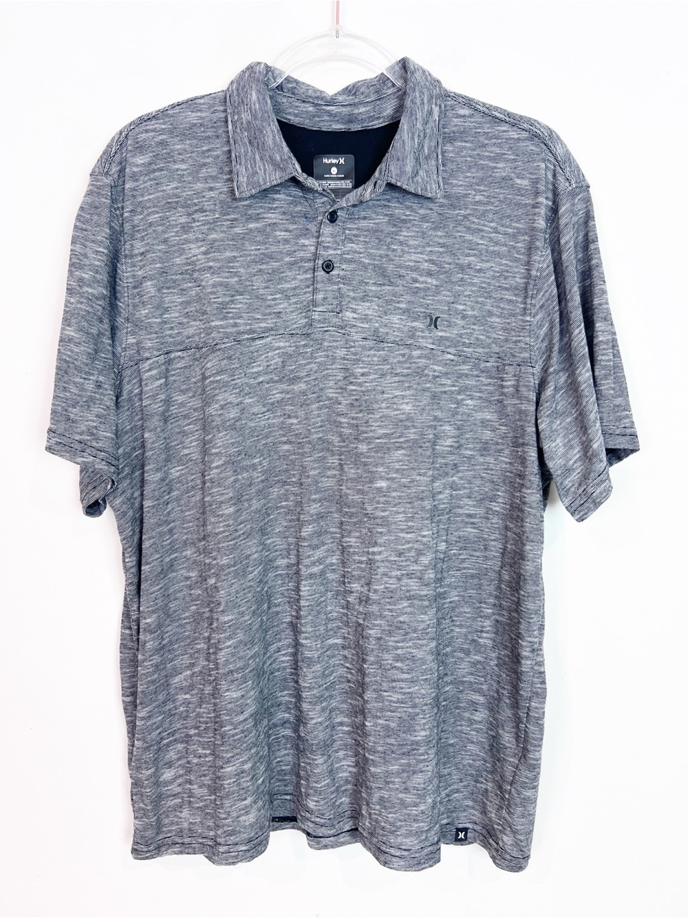 HURLEY GRAY BLACK SPACE DYE SHORT SLEEVE POLO GOLF SHIRT MENS XL